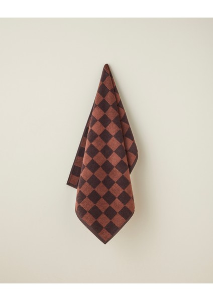 Savanna Check Pamuk Yüz Havlusu 50X80 cm Kahve-Açık Kahve