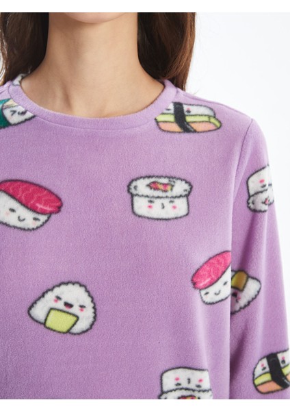 Yeni Sezon Bisiklet Yaka Desenli Polar Kadın Pijama Takımı modelleri