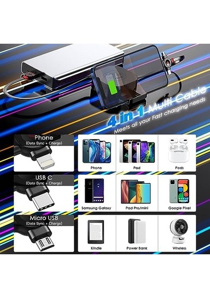 Çoklu Şarj Kablosu 4.5A, 4ft Çok Hızlı Şarj Kablosu Geri Çekilebilir USB Kablosu 3'ü 1 Arada Çoklu Şarj Senkronizasyon Kablosu Yıldırım/tip C/mikro USB Bağlantı Noktaları, fiyatları