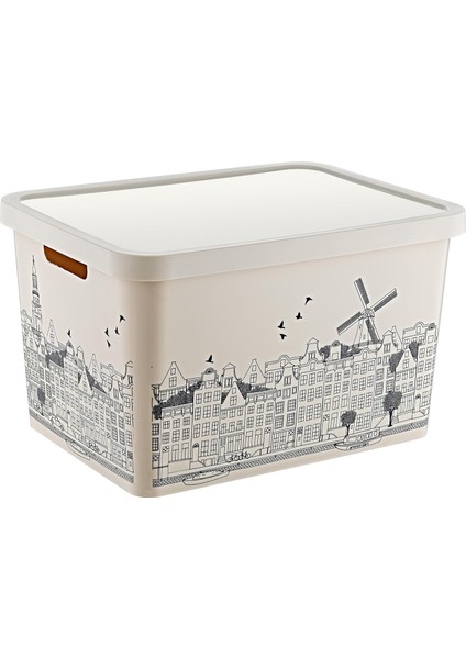 Stafi Desenli Çok Amaçlı Kapaklı Kutu 18 Lt Amsterdam
