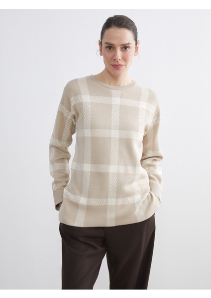 Yeni Sezon Bisiklet Yaka Ekose Kadın Triko Kazak