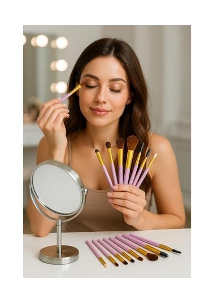 9 Parça Profesyonel Yumuşak Makyaj Fırça Seti ve Allık