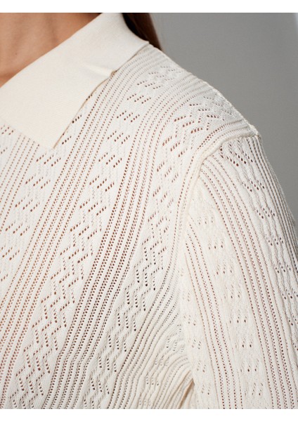 10827 Polo Yaka Ince Triko Bluz-Ekru fırsatları