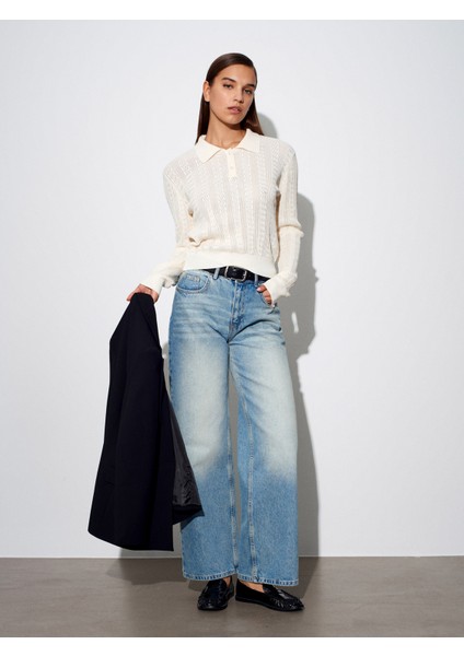 10827 Polo Yaka Ince Triko Bluz-Ekru indirimleri