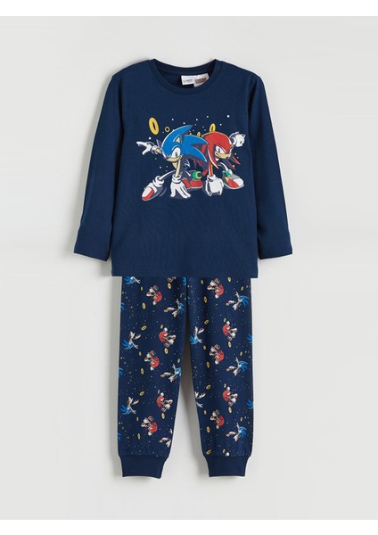 Yeni Sezon Bisiklet Yaka Sonic Baskılı Erkek Çocuk Pijama Takımı