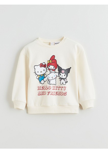 Yeni Sezon Bisiklet Yaka Hello Kitty Baskılı Kız Çocuk Sweatshirt