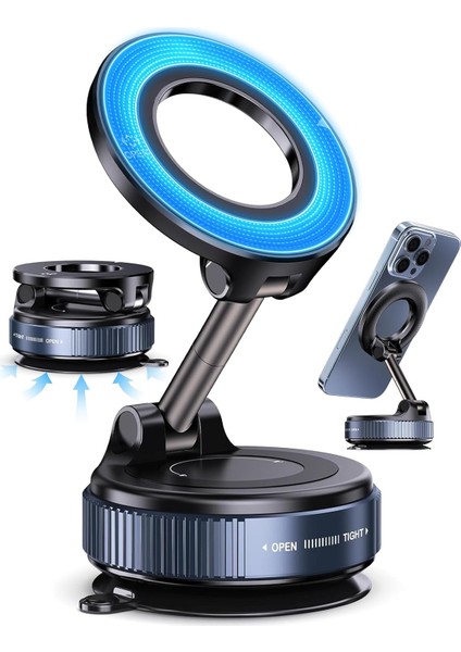 Geliştirilmiş Manyetik Vakum Araç Telefon Tutucu | 360° Dönebilir, Mükemmel Tutunma, Ultra Güçlü Vantuz N52 Çift Mıknatıs, Magsafe Uyumlu, Araç, Ofis, Spor Salonu Için