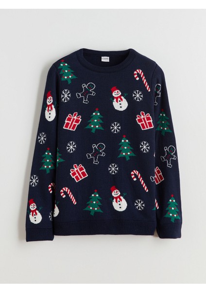 Yeni Sezon Bisiklet Yaka Yılbaşı Temalı Erkek Çocuk Triko Kazak