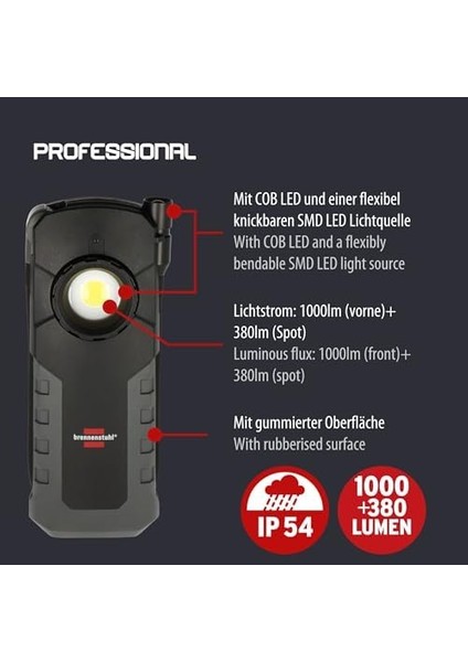 Profesyonel Serisi 1000+380 Lümen 12 Saat Kullanım IP54 Lisanslı Teleskopik LED El fiyatları