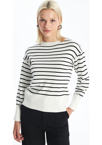 Yeni Sezon Bisiklet Yaka Çizgili Uzun Kollu Kadın Triko Kazak