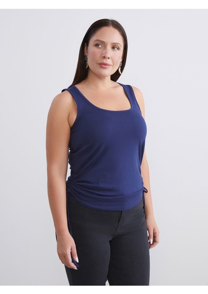 Yeni Sezon Büyük Beden Kare Yaka Büzgülü Kadın Atlet 2'li modelleri