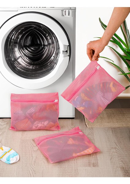 3 Adet Bebek Çocuk Çorap Yıkama Filesi Pembe