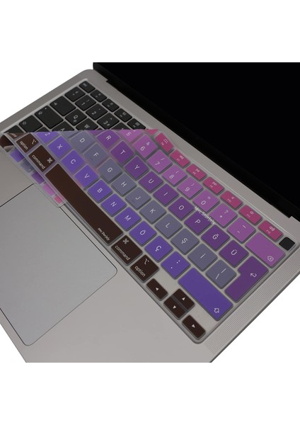 MacBook Klavye Koruyucu Ultra Ince Türkçe Q Baskılı Uk-Ters L- Enter Tipi Air M1 13INÇ A2337,A2179 Id Uyumlu, Kaymaz Yıkanabilir Pembe Mavi