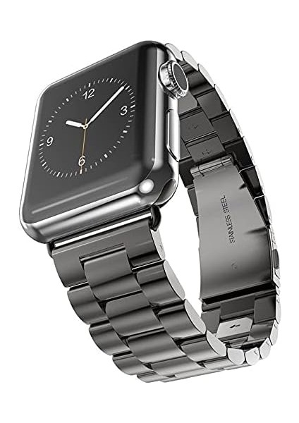 ile Uyumlu Premium Metal Kordon Paslanmaz Çelik Materyal 42-44-45-46-49 mm Için (Siyah)