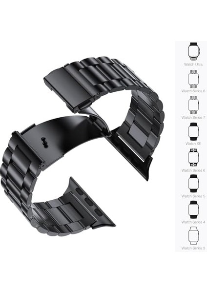 ile Uyumlu Premium Metal Kordon Paslanmaz Çelik Materyal 42-44-45-46-49 mm Için (Siyah) modelleri
