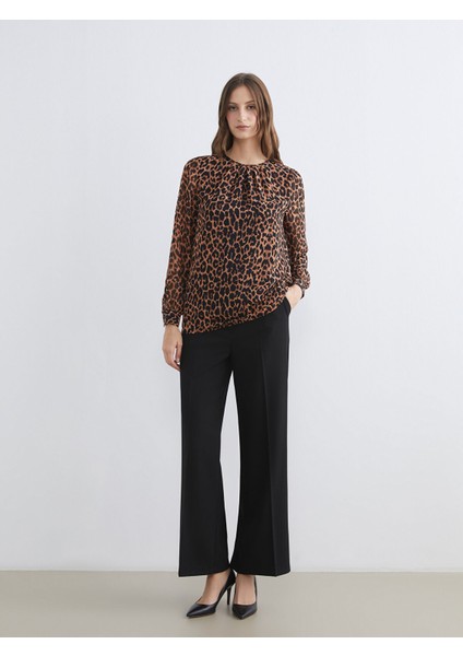 Yeni Sezon Bisiklet Yaka Leopar Desenli Büzgülü Bluz fiyatları
