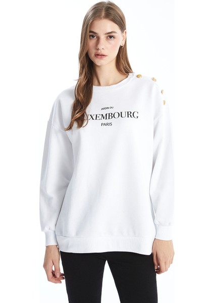 Yeni Sezon Bisiklet Yaka Baskılı Kadın Kalın Sweatshirt Tunik