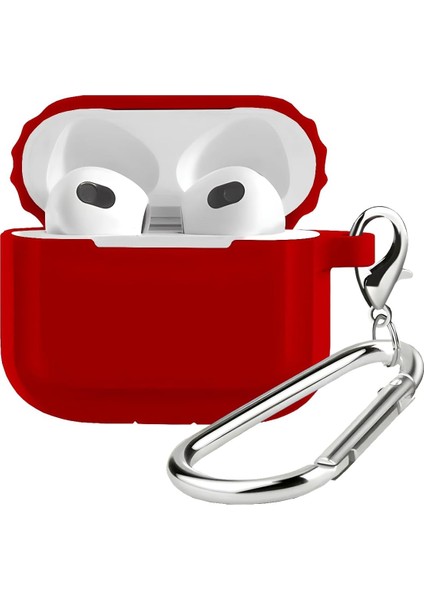 Labs 3 Uyumlu Rubber Silicone Kancalı Yumuşak Silikon Kılıf 3 Uyumlu Kulaklık Kılıfı (Kırmızı)