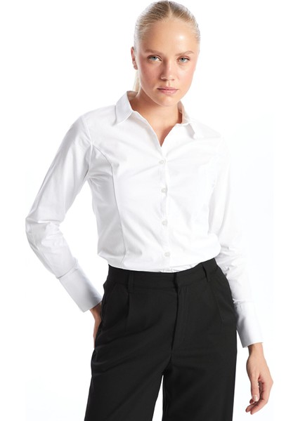 Yeni Sezon Çizgili Poplin Kadın Gömlek