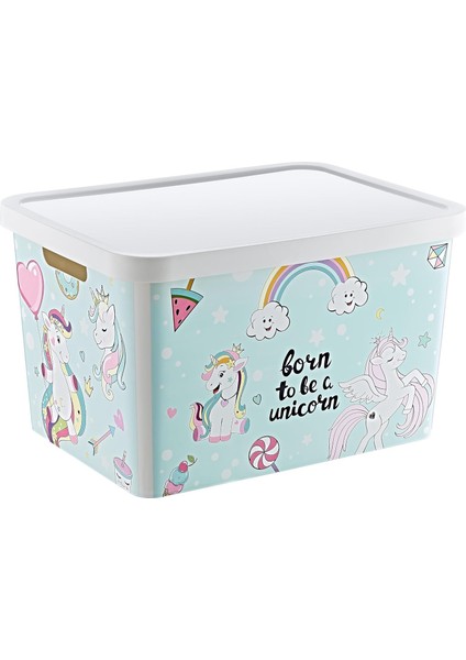 Stafi Desenli Çok Amaçlı Kapaklı Kutu 18 Lt Unicorn