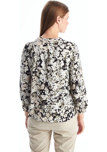 Yeni Sezon Bağlamalı Yaka Desenli Uzun Kollu Kadın Bluz fırsatları