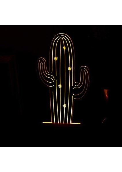 Kaktüsü Tasarımlı 3D LED Lamba USB Bağlantılı Sarı Işık modelleri