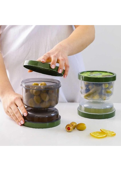 02 1391 Kum Saati Süzgeçli Zeytinlik - 2 Li Zeytin Turşu Saklama Kabı Yeşil