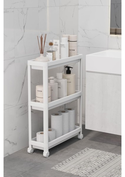 Life 3 Katlı Tekerlekli Slim Beyaz Mutfak Rafı MIT1125