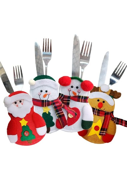 ve 8'li Çatal Bıçak Kılıfı Yemek Masası Için Dekor Süslemeleri Sofra Takımı Malzemeleri Kardan Adamlı Tekrar Kullanılabilir Malzeme (8'li Set)