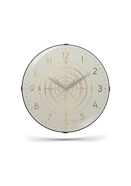 Exclucive Compass Serisi Cam Yaldızlı Ev ve Ofis Duvar Saati 35 cm Krem modelleri