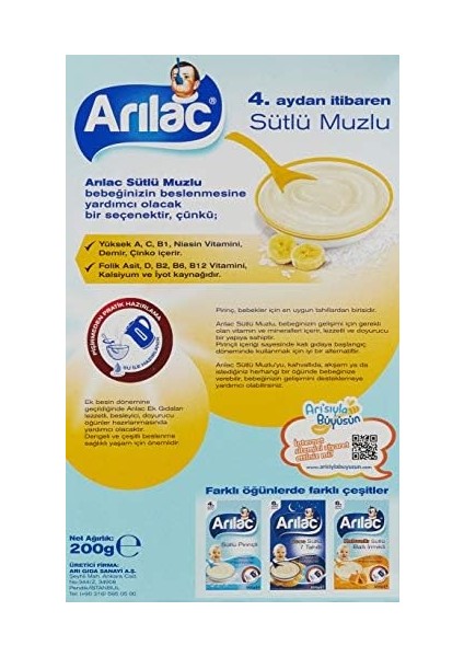 Arılac Instant Ek Gıda Sütlü Muzlu 200 G modelleri