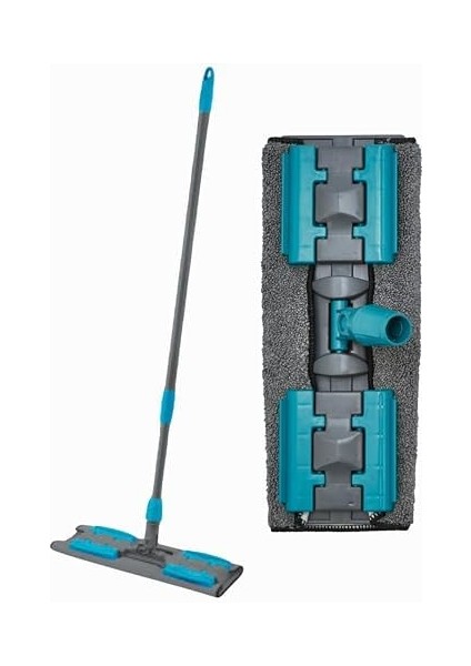 Saplı, Mikrofiber Bezli Mop - 140 cm Uzunluktaki Teleskobik Sapi ve 360 Derece Dönebilen Uzayıp Kıslan Sap, Istediğin Bezi Tak Kullan Yedek Bezli Döner Saplı Mandallı Mop - (Mavi) fiyatları