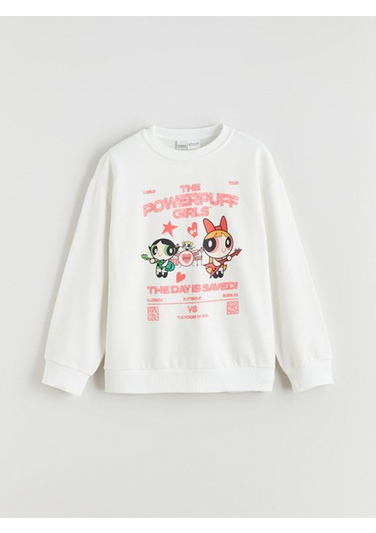 Yeni Sezon Bisiklet Yaka Powerpuff Girls Baskılı Kız Çocuk Sweatshirt