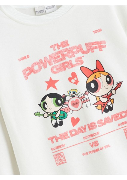 Yeni Sezon Bisiklet Yaka Powerpuff Girls Baskılı Kız Çocuk Sweatshirt modelleri