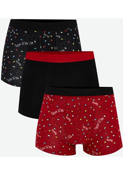 Yeni Sezon Standart Kalıp Yılbaşı Temalı Erkek Boxer 3'lü