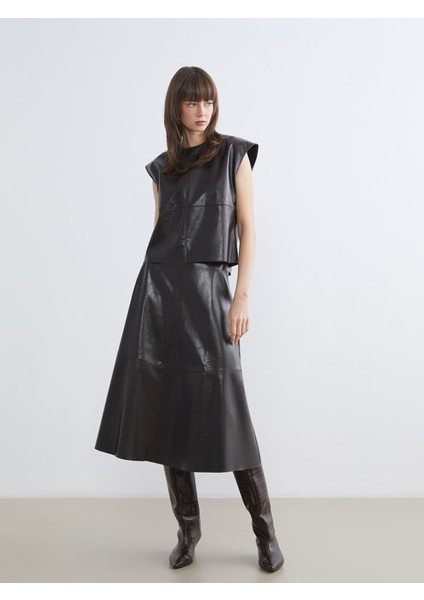 Yeni Sezon Bisiklet Yaka Deri Görünümlü Bluz fiyatları