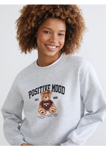 Yeni Sezon Ayı Teddy Baskılı Oversize Kadın Kalın Sweatshirt