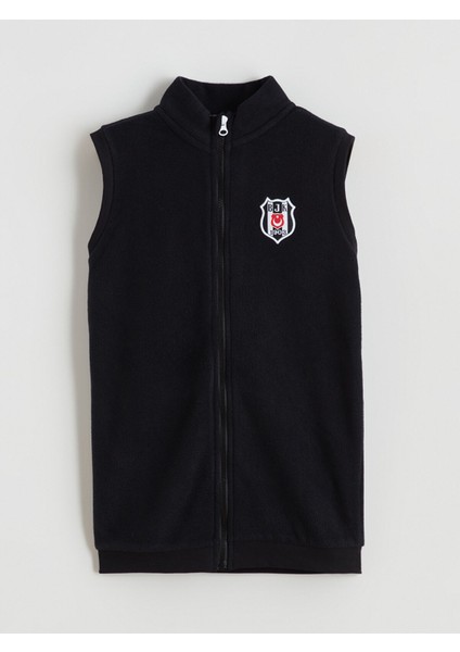 Yeni Sezon Dik Yaka Beşiktaş Baskılı Polar Erkek Çocuk Yelek