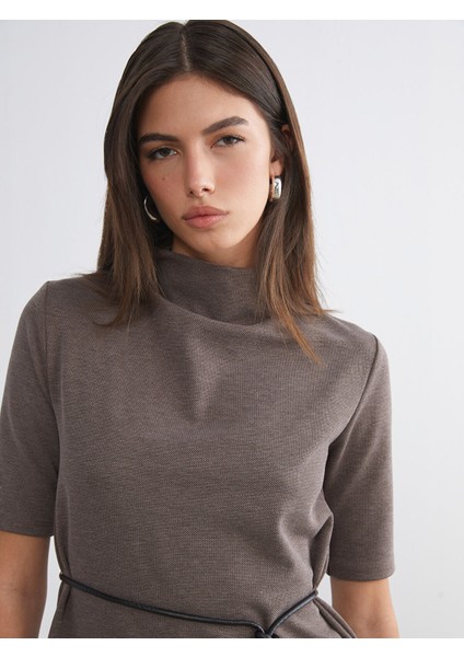 Yeni Sezon Dik Yaka Beli Kemerli Bluz