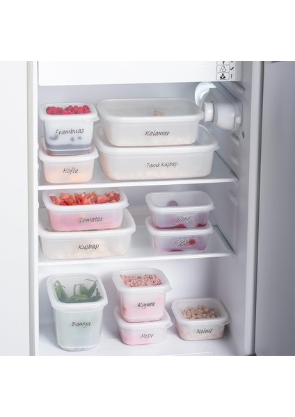 1126 12'lı Etiketli No Frost -25°c Derin Dondurucu Mikrodalga Yiyecek Erzak Saklama Kabı Seti Beyaz