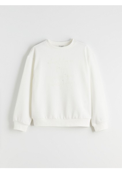 Yeni Sezon Boncuk Detaylı Kız Çocuk Sweatshirt