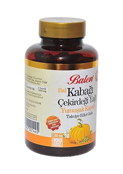 Balen Bal Kabağı Çekirdeği Yağı Yumuşak Kapsül 1380MG*100 1 Paket(1 x 1000 G) modelleri
