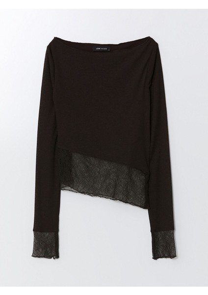 Yeni Sezon Kayık Yaka Dantel Detaylı Kadın Bluz indirimleri