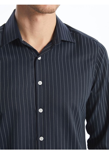 Yeni Sezon Slim Fit Uzun Kollu Çizgili Gabardin Erkek Gömlek modelleri