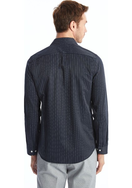 Yeni Sezon Slim Fit Uzun Kollu Çizgili Gabardin Erkek Gömlek fırsatları