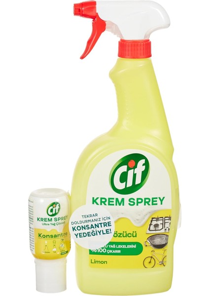 Cif Krem Sprey Ultra Yağ Çözücü Limon 750 ml + Cif Krem Sprey Konsantre Ultra Yağ Çözücü Limon 70 ml fiyatları