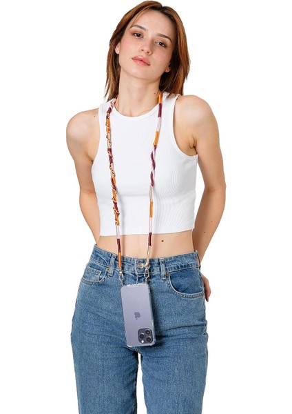 Rengarenk 110 cm El Örgüsü Telefon ve Çanta Askısı (Renkli)