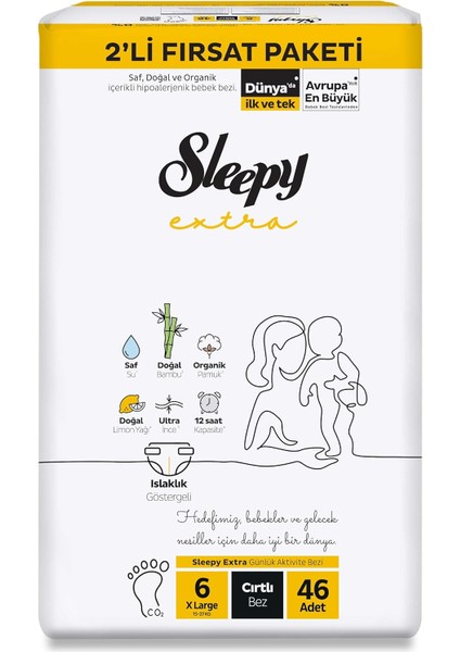 Sleepy Extra Günlük Aktivite 2'li Fırsat Paketi Bebek Bezi 6 Numara Xlarge 46 Adet