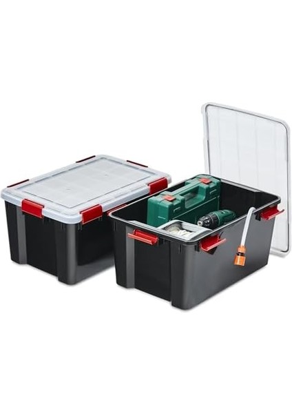 Ohyama Kapaklı Hava Geçirmez Plastik Saklama Kutuları, 50L, 2'li Set, Siyah fiyatları