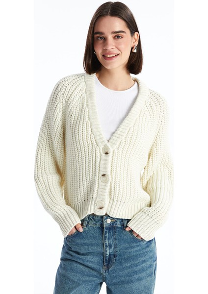 Yeni Sezon Bisiklet Yaka Kendinden Desenli Kadın Triko Hırka